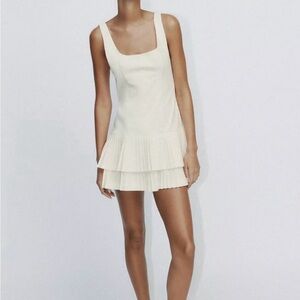 Zara White Sleeveless Tiered Mini Skort Dress -NWT